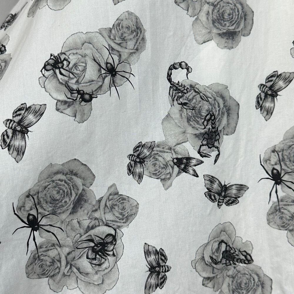 Hot Topic Gothic Rose & Insect Print Fit Flare Dress M Gothic Whimsigoth Spider - Picture 10 of 13